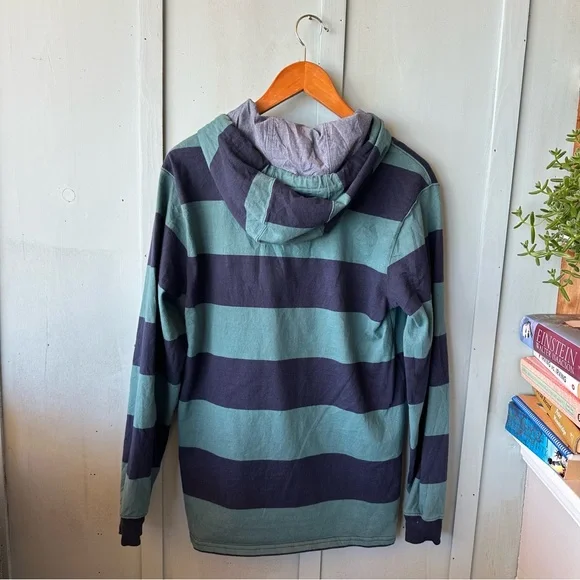 L.L. Bean Men's Striped Hoodie - Navy and Teal - Picture 5 of 7